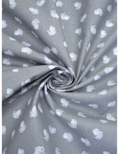Tissu coton imprimé motif lapin -...