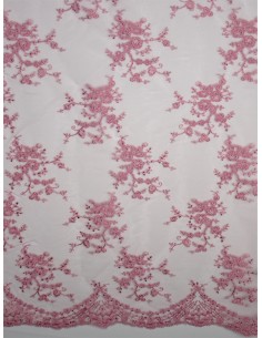 Tissu dentelle rebrodée -...