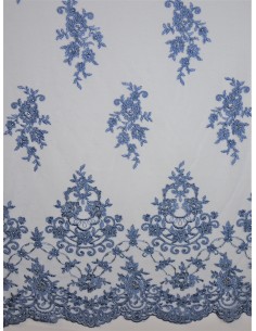 Tissu dentelle perlée - Bleu