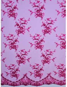 Tissu dentelle rebrodée -...