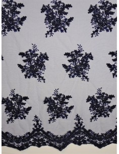 Tissu dentelle perlée - Marine