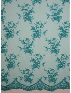 Tissu dentelle rebrodée - Vert