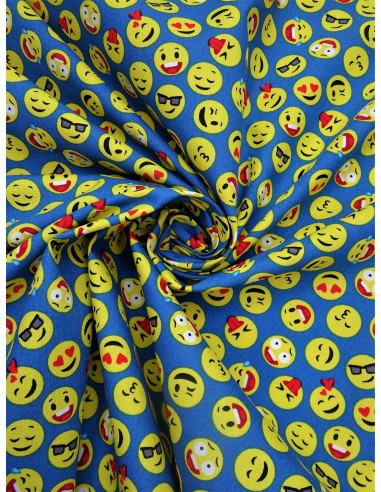 Tissu coton imprimé motif smiley -...