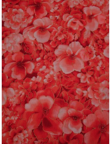 Coton imprimé motif fleur - Rouge...
