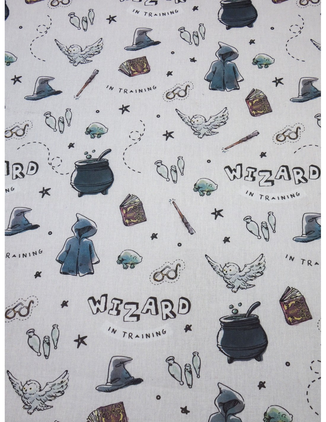 Tissu Coton imprimé sous licence Bio Harry Potter sur fond Blanc