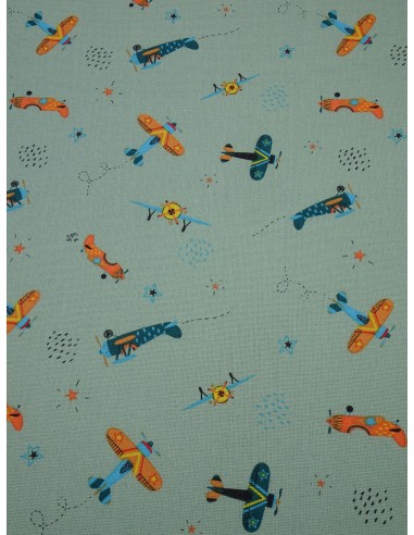 Tissu coton imprimé motif avion -...