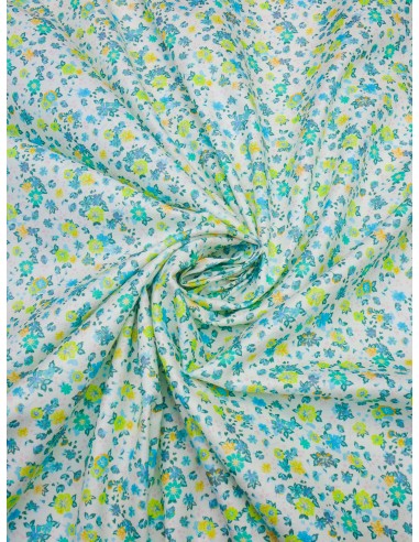 Tissu coton imprimé motif fleurs - Vert