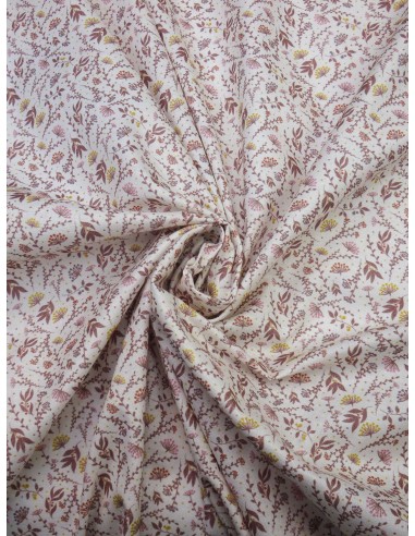 Tissu coton imprimé motif fleurs - Beige