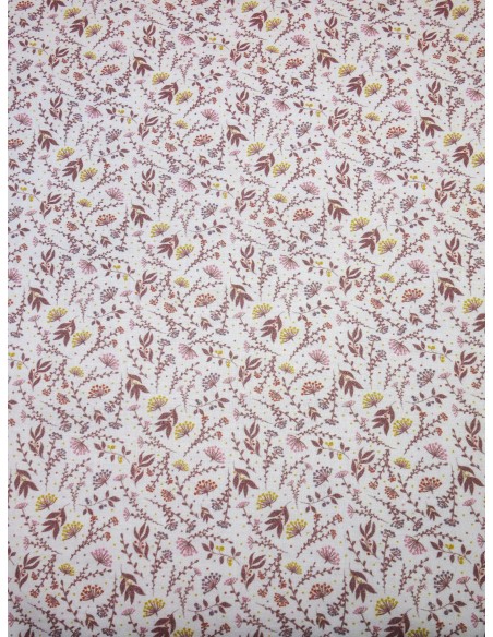 Tissu Coton imprimé fleur de lys beige sur fond marron