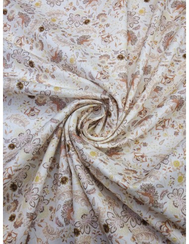 Tissu coton imprimé motif fleurs - Beige