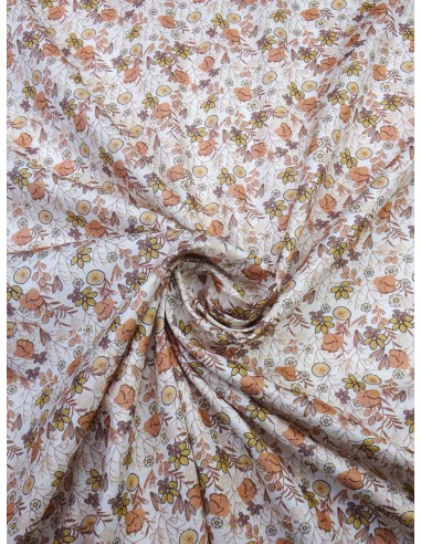 Tissu coton imprimé motif fleurs -Beige