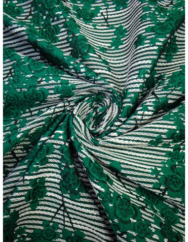 Tissu damassé motif fleurs - Vert