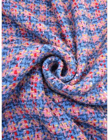 Tissu Style Chanel laine - Bleu/Rose