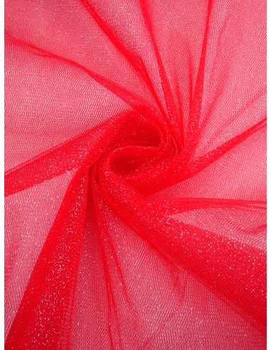 Tissu tulle pailleté - Rouge