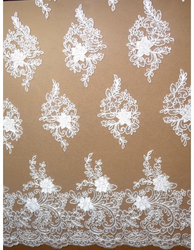 Tissu dentelle sequin - Blanc cassé