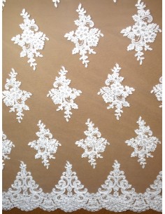 Tissu dentelle rebrodée -...