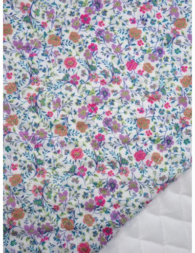 Tissu matelassé motif fleurs -...