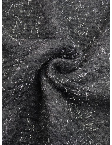 Tissu lainage - Noir fil métal argent