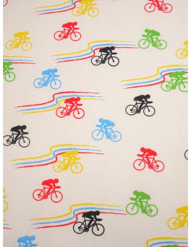Tissu coton imprimé motif vélo - Fond...