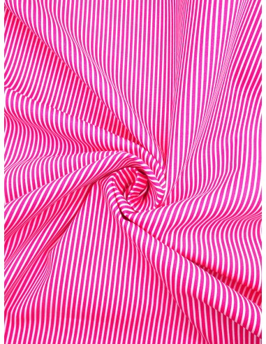 Tissu coton fines rayures - Fuchsia
