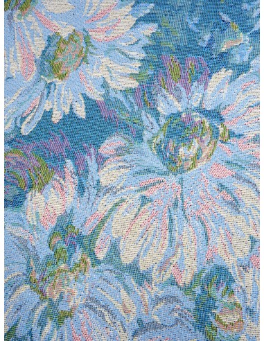 Tissu Jacquard motif fleurs - Bleu