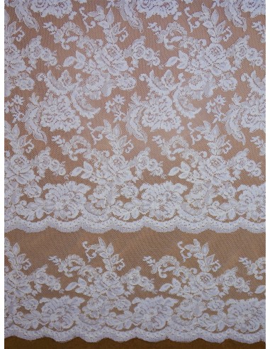 Tissu dentelle rebrodée - Blanc cassé